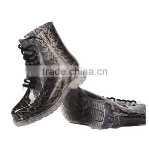 Lace-Up Women's PVC Rain Boots Water Resistant Rain Shoes Snake Skin Printed Waterproof Ladies Galoshes thumbnail-3