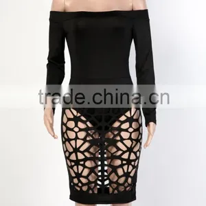 Bonvatt Autumn&Winter Sexy Hollow Out Low Round Neck Long Sleeve Slim Bandage Club Dress With Holes thumbnail-5