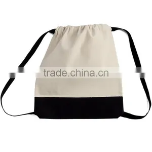 Wholesale Promotional Blank Canvas Two Tone Drawstring Sport Bag Backpack thumbnail-2
