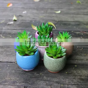 Whosale Colorful Mini Cracked Ceramic Flower Pots With Hole thumbnail-1