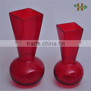 Square Opening Colored Glass Vase, Handblown Wedding Table Use Vase thumbnail-1