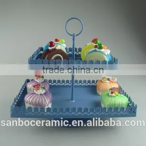 Rectangle Shape, 2 Tier Cup Cake Stand, Metal Cake Plate Color Box Packing for Wedding thumbnail-1