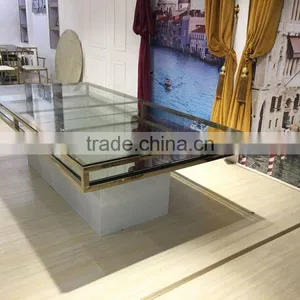 Hot Selling Golden Stainless Steel Wedding Project Wedding Table With Glass Top thumbnail-4