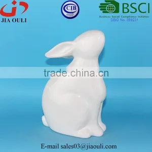 BSCI Audit Factory EASTER Bunny Glazed White Ceramic Rabbit, Decorative Easter Rabbit Figurines thumbnail-1