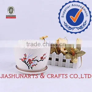Plum Flower Pattern Tooth Edge Style Ceramic Flower Pots thumbnail-1
