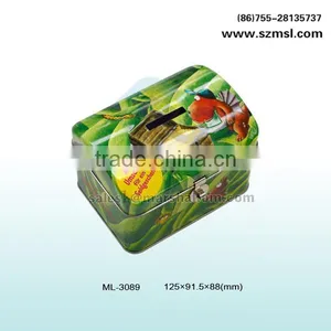 Colorful House Shape Tin Can Coin Bank With Lock thumbnail-1