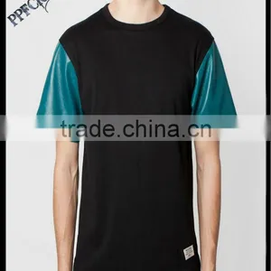 High Quality Blank Leather Sleeve Tshirt thumbnail-1