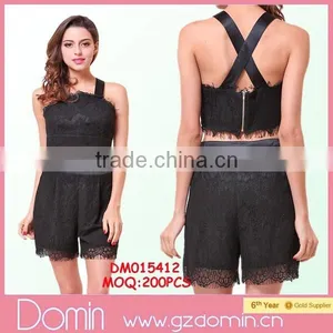 Fashion Design Short Lace Eyelash Hem Ladies Crop Top Set thumbnail-1