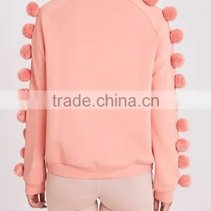 Women Pink Cute Fashion Sweater Long Sleeve Pullover Sweatshirt Plush Ball thumbnail-3