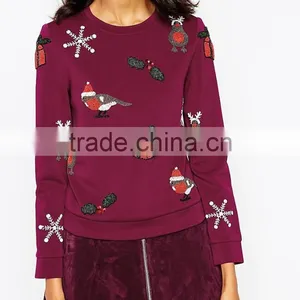 Beautiful Christmas Red Color Pullover Hooded Sweater For Women thumbnail-2