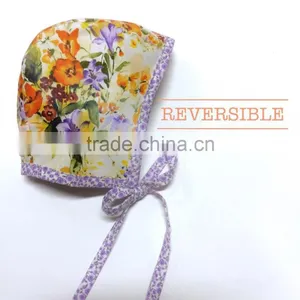 Reversible Baby Bonnet Flower Plain Pattern Lace Fanric Spring Baby Hat thumbnail-3