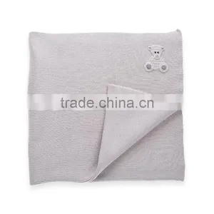 Grey Organic Cotton Baby Blanket With Crochet Little Bear thumbnail-1