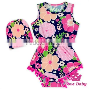 2LLY-090 Lovebaby Latest Sleeveless Printed Animals Pattern Summer Pom Pom Romper With Baby Hatbaby Jumpsuit Designs thumbnail-5