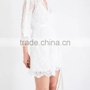 2017 New Arrival Ladies Luxury Silk Satin Robe, Sheer Floral-lace Kimono Robe thumbnail-1