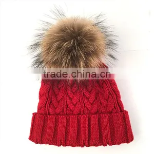 Myfur Wool Hat Wholesale Real Raccoon Fur Pom Pom Warm Adults Beanie thumbnail-2