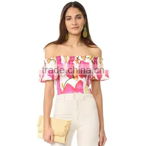 2017 Summer off Shoulder Bold Floral Print Flounce Best Blouses thumbnail-6