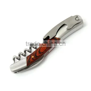 2016 New Arrival Hot Sale Wood Handle Stainless Corkscrew Double Hinge Waiters Wine Bottle Opener thumbnail-4
