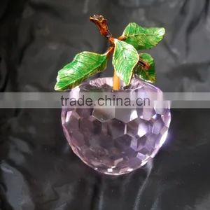 High Quality Faceted Blue Crystal Apple With Metal Leaf Crafts thumbnail-5