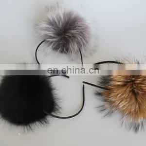 15cm Large Raccoon Fur Pompom Hair Hoop Fluffy Fur Pompon Hairband Wholesale thumbnail-6