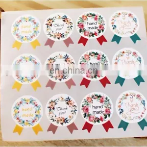 "Hand Made" " Thank You" Flowers Badge Shape Gift Box Label Baking Bag Sealing Sticker Baby Shower Gift Decoration DIY Material thumbnail-1