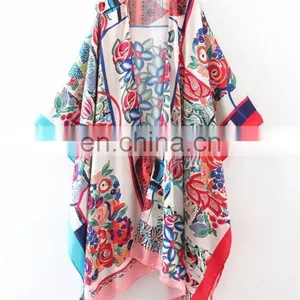2017 Women Open Front Casual Asymmetrical Hem Floral Loose Kimono Ladies Summer Beachwear thumbnail-1