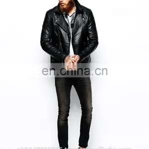 Men's Fashion Genuine Cowhide Milled Leather Bomber/Biker Jacket Quilted Pocket in Black thumbnail-4