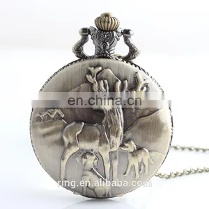 Large Fashion Classic Retro Bronze Carved Deer Quartz Pocket Watch For Men And Women Gift thumbnail-1
