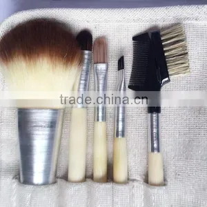 5pcs Canvas Bag Bamboo Handle Cosmetic Makeup Brush Set for Girls thumbnail-2