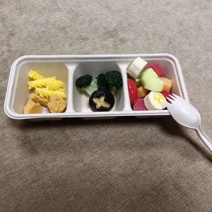 100% Compost Sugarcane Biodegradable Tableware Disposable Bagasse Single Cell Double Cell Three Cell Rectangular Paper Box thumbnail-2