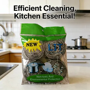 4pcs Pack Steel Scourer Multi-Purpose Kitchen Cleaning Ball Rust Resistant Stainless Steel Scourer thumbnail-2