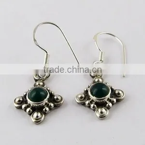 Artisan Green Onyx 925 Sterling Silver Earring, Gemstone Silver Jewelry, Indian Silver Jewelry thumbnail-2