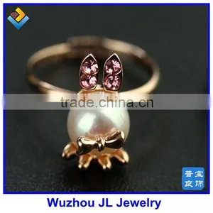 2015 New 18K Gold Plated Bunny Rabbit Pearl Stone Silver Cute Ring thumbnail-1