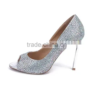 Women High Heel Shoe Crystal Crystal Wedding Shoes Elegant Diamond Thin Metal Heels Peep Toe Pumps thumbnail-2