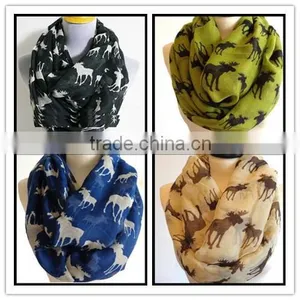 Fox Print Infinity Scarf, Spring Scarf, Fox Scarf, Print Scarf Holiday Scarf. Valentine Scarf. CREAM and Colorful Scarf at Stock thumbnail-1