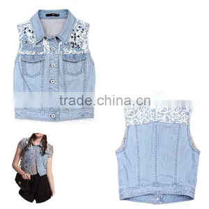 New Designed Denim Vest With Lace thumbnail-1