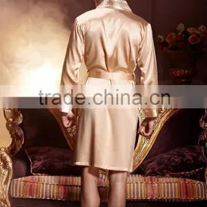 Gold Emulation Silk Men Bathrobe Long Sleeve V Neck Male Robes Soft Silk Satin Sleepwear Casual Comfortable Homewear thumbnail-2
