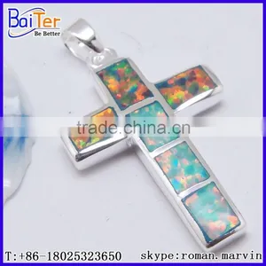 Custom Created Green Opal Large Sterling Silver Cross Pendant Wholesale thumbnail-4