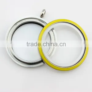 New Arrive 316L Stainless Steel Glass Screw Floating Charms Locket With Yellow Enamel thumbnail-1