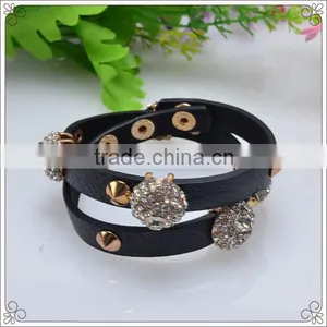 Black Slide Charms Pu Leather Bracelet With Crystal thumbnail-1