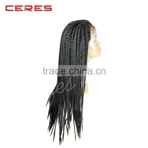 Wholesale Natural Black Color Synthetic Hair Crochet Braided Lace Wig for Black Women Quality Choice thumbnail-6