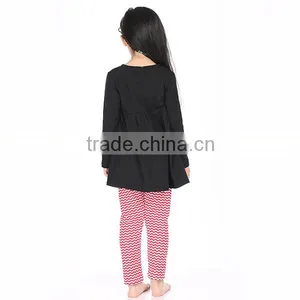 95%Cotton!black Top Red Stripe Pants Christmas Fashoin Wholesale Organic Baby Clothes thumbnail-3