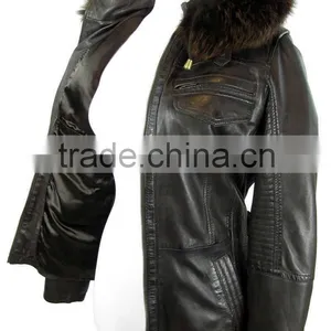Ladies Genuine Leather Jacket With Fur thumbnail-2