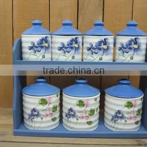 New 7pcs Ceramic Food Storage Canisters Set With Wood Stand thumbnail-1