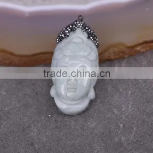 Natural Buddha Jade Pendant, Gem Stone Druzy Pendant For Jewelry Making thumbnail-1