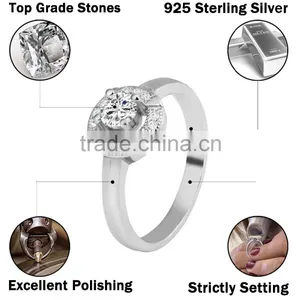Classical 925 Sterling Silver Prong Setting Women Ring With Rhodium Plated thumbnail-2