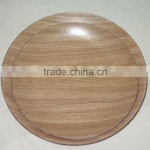Non Slip Round Oak Wooden Food Tray, Wooden Tray, Water/Heat/Scratch Resistant, Tray, Plate, Light Brown Color Serving Tray thumbnail-1