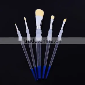 Wholesale Price Professional Acrylic Handle Natural Filbret Bristle Hair Oil Painting Brush Art Paint Brushes Set 5 Piece thumbnail-2