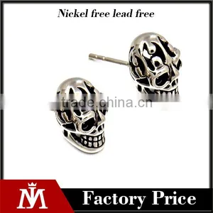2016 Unique Design Mens Hip Hop Jewelry Silver Casting Skull Charm Earrings thumbnail-1