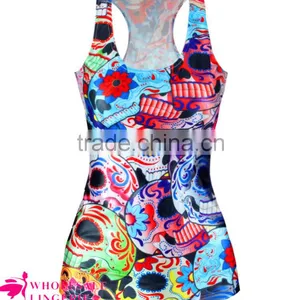 Floral Skull Printed Summer Tank Top Sexy Ladies Tank Top BX017 thumbnail-1
