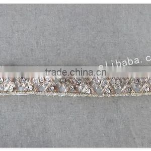 Elegant Design 2.5cm Width Champagne Crystal Trim Bridal Embrodiery thumbnail-2